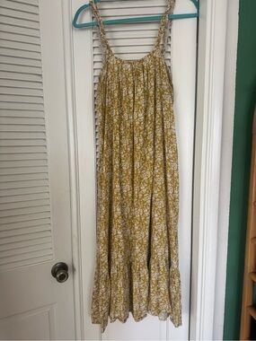 Mustard Yellow Cotton Floral Maxi/Midi Dress by Mable size Large